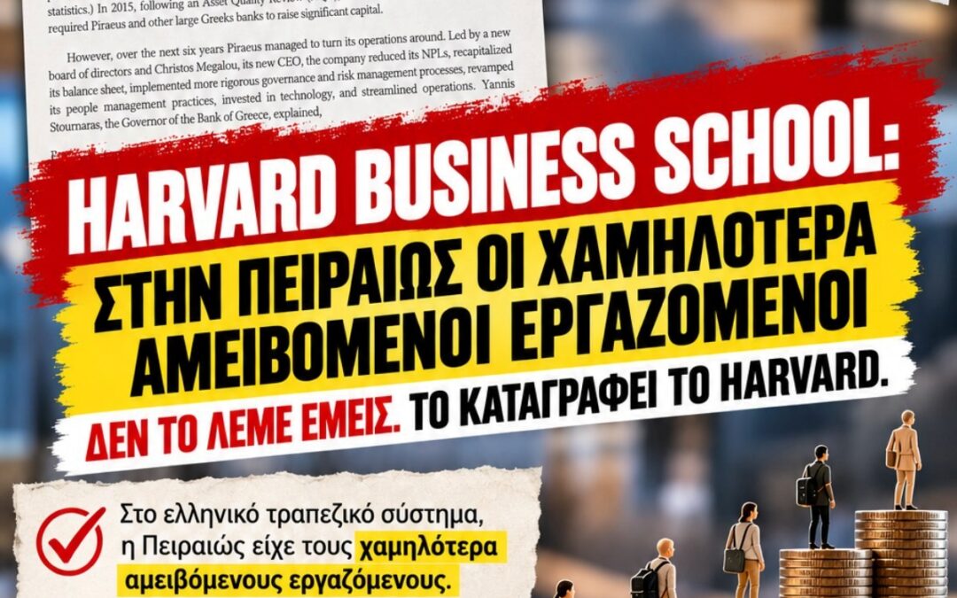 HARVARD Business School – Στην Πειραιώς οι χαμηλότερα αμειβόμενοι εργαζόμενοι